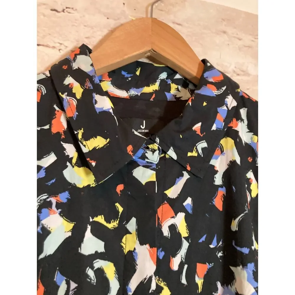 Jason Wu Shirt Dress Womens XS Black Speckled Full Button Front Belted Artsy - Picture 3 of 14